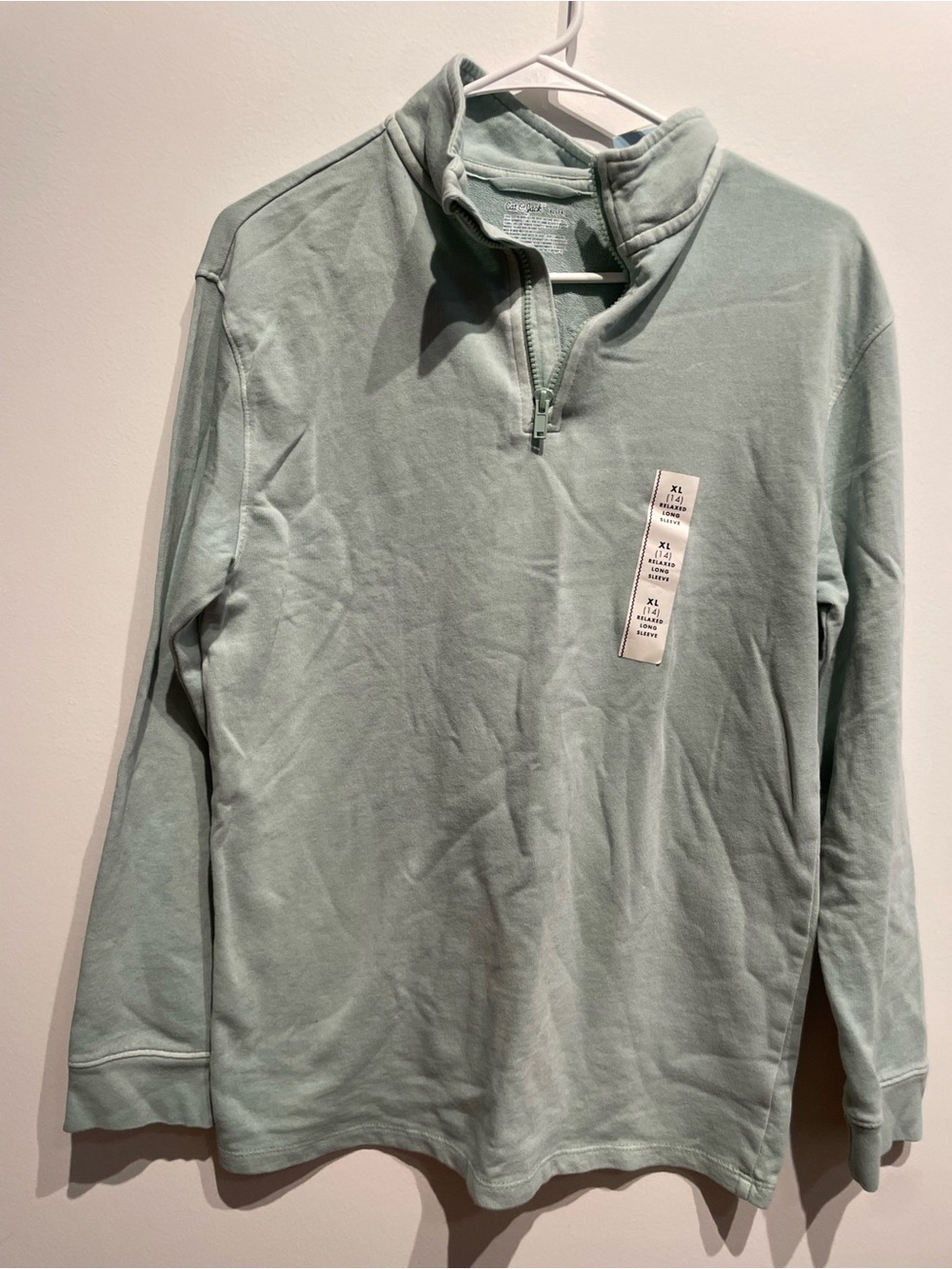 Cat &Jack Boys French Terry Quarter Xip Pullover Sweatshirt Mint XL(14) NWT
